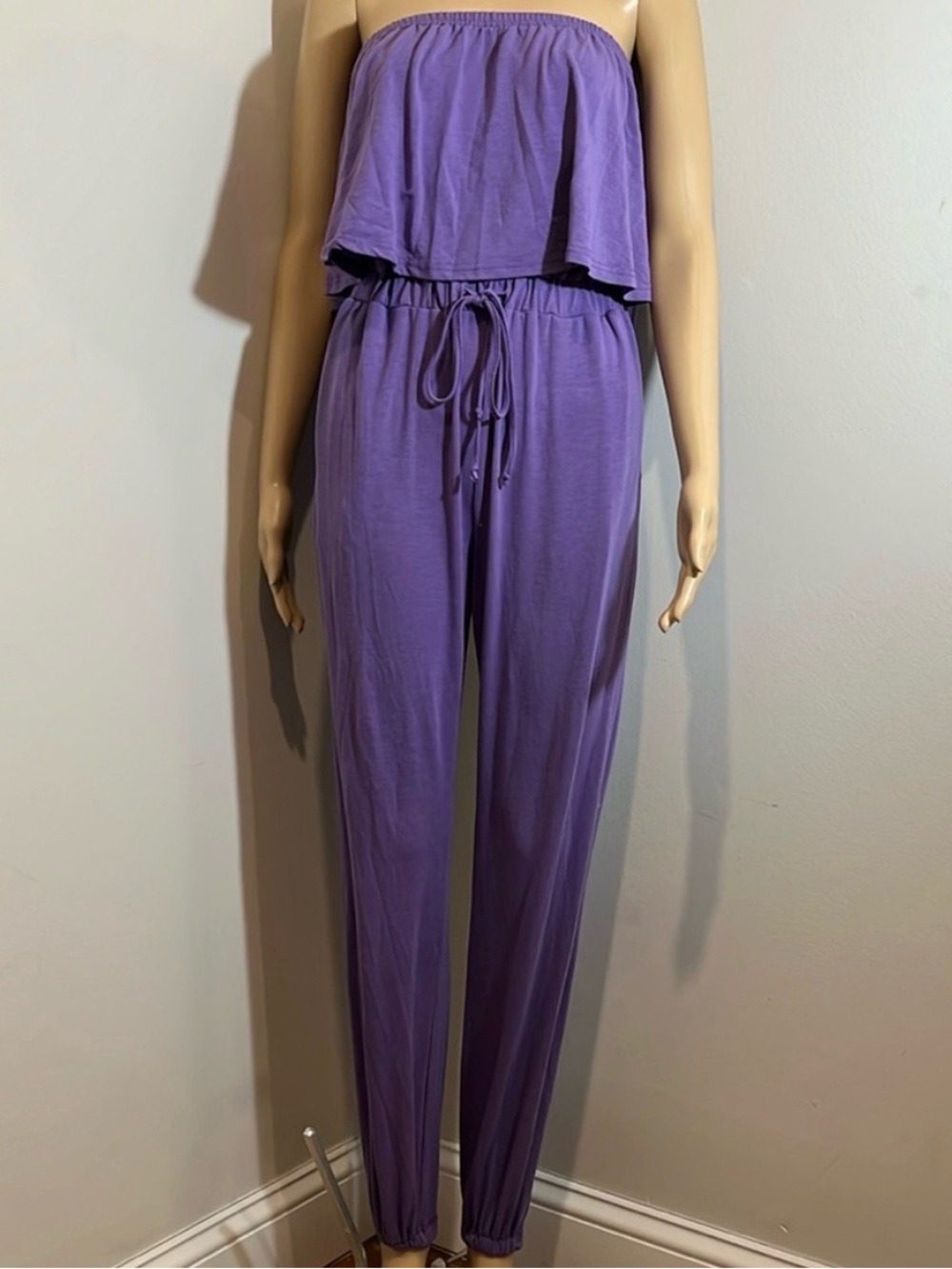 Strapless Lavender Jumpsuit with Drawstring Waist